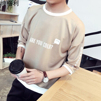 紳格利 長(cháng)袖 男士T恤 T01英文卡其色七分袖 S