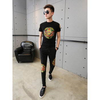 快樂(lè )嘉人 短袖 男士T恤 黑色圓龍上衣 