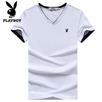 花花公子（PLAYBOY） 短袖 男士T恤 白色（V領(lǐng)） XL