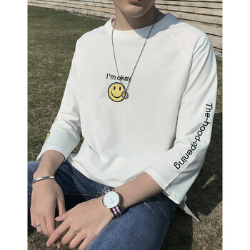 C2潮潮（C2 CHAOCHAO） 七分袖 男士T恤 白色款+黑色破洞牛仔褲 