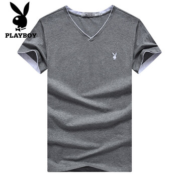 花花公子（PLAYBOY） 短袖 男士T恤 灰色（V領(lǐng)） XL