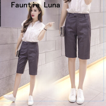Fauntie Luna 高腰 直筒褲 女 五分褲 休閑褲
