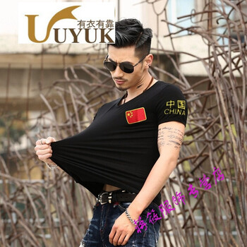 UYUK 短袖 男士T恤 圓領(lǐng)胸前黑色 XL