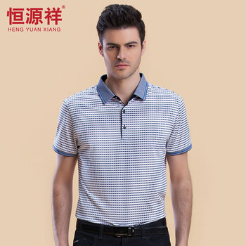 恒源祥 短袖 男士T恤 022209-牛仔藍 S，XL，L，XXXL，M，加大，XXL