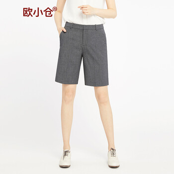 歐小倉(cāng) 自然腰 直筒褲 女 五分褲 休閑褲