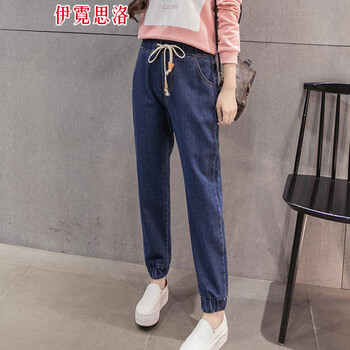 松緊中腰牛仔褲女