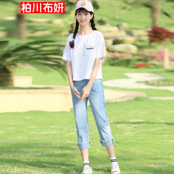 柏川布妍 撞色，印花 短袖 T恤 女 圓領(lǐng)