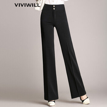VIVIWILL 高腰 闊腳褲 女 長(zhǎng)褲 休閑褲