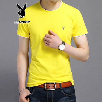 花花公子（PLAYBOY） 短袖 男士T恤 黃色 XL，L，XXXL，M，XXL