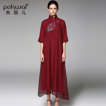 帛薇兒（POKWAI） 植物花卉 繡花 連衣裙