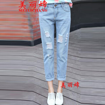 美麗嫦（MEILICHANG） 高腰 直筒褲 女 九分褲 牛仔褲