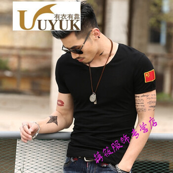 UYUK 短袖 男士T恤 圓領(lǐng)左臂黑色 XL