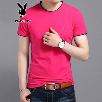 花花公子（PLAYBOY） 短袖 男士T恤 粉色 XL，L，M，XXXL，XXL