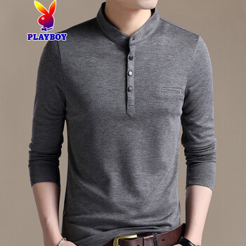 花花公子（PLAYBOY） 長(zhǎng)袖 男士T恤 【701深灰】 S，XL，L，XXL，XXXL，M