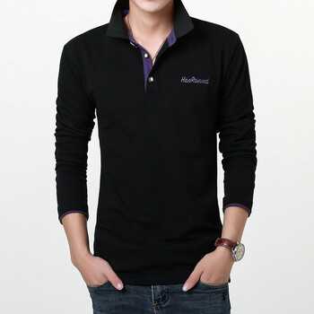 益仁佳（yirenJia） 長(cháng)袖 男士T恤 黑色紫領(lǐng) M