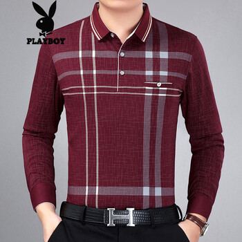 花花公子（PLAYBOY ESTABLISHED 1953） 長(cháng)袖 男士T恤 酒紅色(常規) 