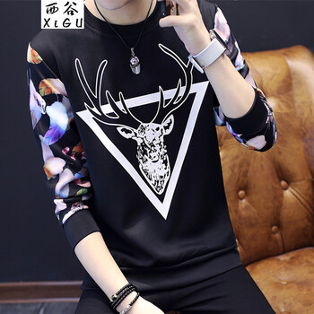 西谷（xigu） 長袖 男士T恤 三角鹿黑色 XL，L，XXL，M