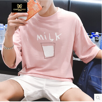 C2潮朝（C2 CHAO CHAO） 五分袖 男士T恤 粉紅色 XL，L，XXL，M