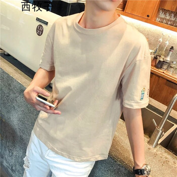 西牧子 長袖 男士T恤 杏色水杯短袖酷 S