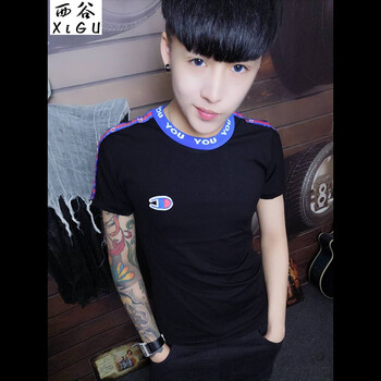 西谷（xigu） 短袖 男士T恤 彩條黑色 XXL