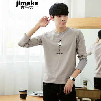 吉馬克（jimake） 長袖 男士T恤 卡其色 XL，L，XXL，XXXL，M