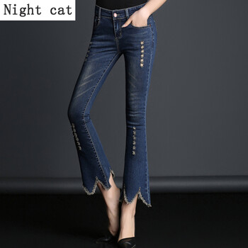 Night cat 高腰 喇叭褲 女 長褲 牛仔褲