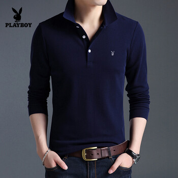 花花公子（PLAYBOY） 長(zhǎng)袖 男士T恤 上青色 XL，L，XXXL，M，XXL