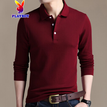 花花公子（PLAYBOY） 長(zhǎng)袖 男士T恤 【28166紅色】 S，XL，L，M，XXL，XXXL