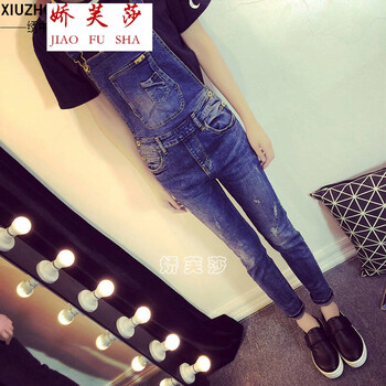 嬌芙莎（JERFUSHA） 中腰 背帶褲 女 長(cháng)褲 牛仔褲