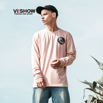 viishow 長袖 男士T恤 粉色 