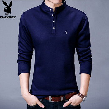 花花公子（PLAYBOY） 長袖 男士T恤 藍色 XL，L，XXL，M，XXXL