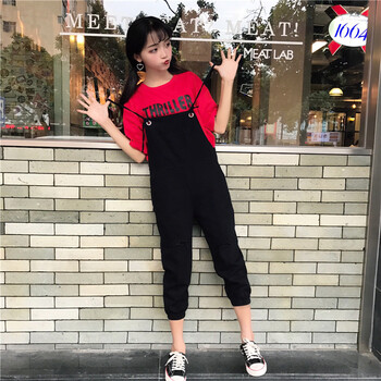 韓觀 高腰 背帶褲 女 九分褲 休閑褲