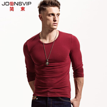 簡(jiǎn)束（JOONSVIP） 長(cháng)袖 男士T恤 棗紅色 