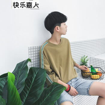 快樂嘉人 五分袖 男士T恤 織帶T卡其 S，XL，L，XXL，M