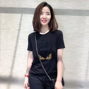 歐阿瑪施旗 釘珠，鑲鉆 短袖 T恤 女 圓領(lǐng)