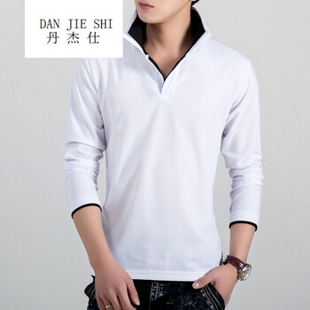 丹杰仕（DANG JIE SHI） 長袖 男士T恤 白色黑領(lǐng) 