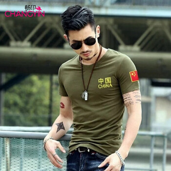 暢印 短袖 男士T恤 圓 中國(guó)軍綠 XL，L，M，XXL，XXXL