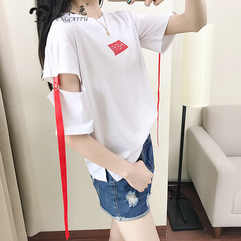 風采兔（FENGCAITU） 荷葉邊，袋鼠兜，卷袖 短袖 T恤 女 圓領(lǐng)
