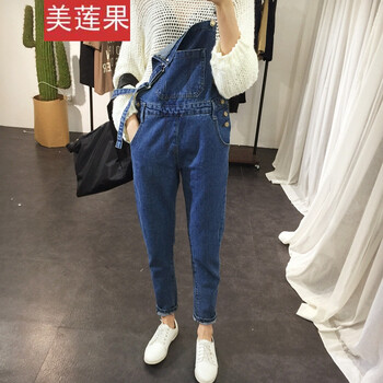 美蓮果（MEILIANGUO） 高腰 背帶褲 女 長(zhǎng)褲 牛仔褲