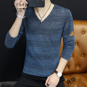 古萊登（GODLIKE） 長(cháng)袖 男士T恤 藍色 XL，L，M