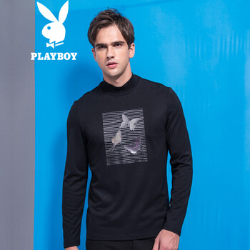 花花公子（PLAYBOY） 長袖 男士T恤 黑色 S，XL，L，XXXL，XXL，M