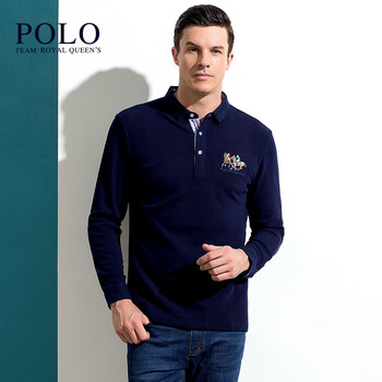 Royal Queen's Polo Team 長袖 男士T恤 1700+12藏藍 加大