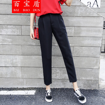 百寶盾（BAIBAODUN） 高腰 哈倫褲 女 九分褲 休閑褲