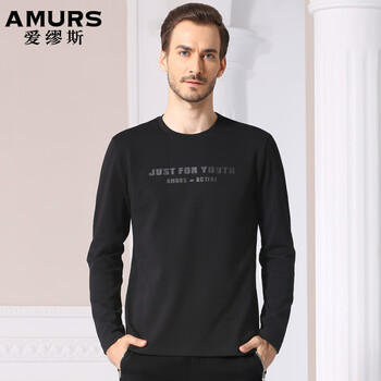 AMURS 長袖 男士T恤 黑色 
