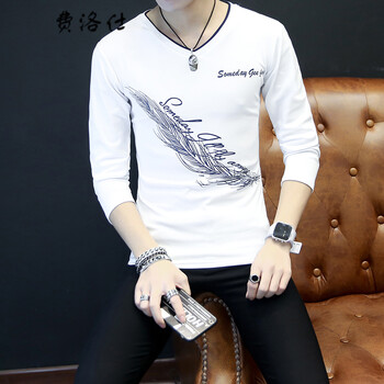 費洛仕（FIOOSU） 長袖 男士T恤 羽毛長袖白色 XL，L，XXL，XXXL，M