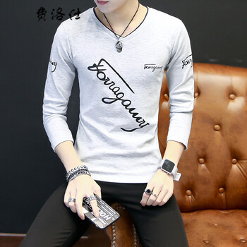 費(fèi)洛仕（FIOOSU） 長袖 男士T恤 斜字母長袖灰色 XL，L，XXXL，M，XXL