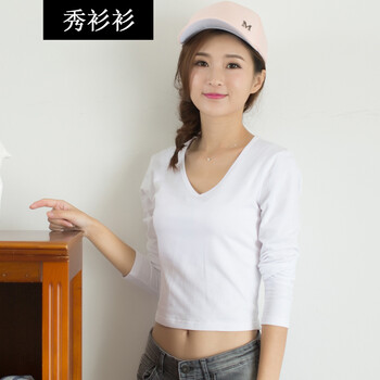 秀衫衫 露臍/腰 短袖 T恤 女 V領(lǐng)