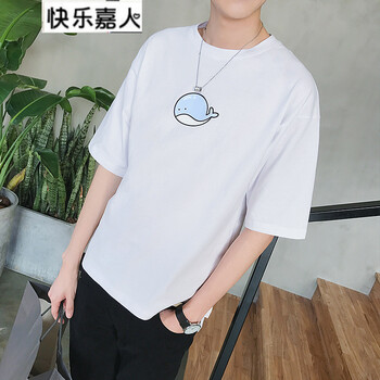 快樂嘉人 五分袖 男士T恤 鯨魚白色 S，XL，L，XXL，M