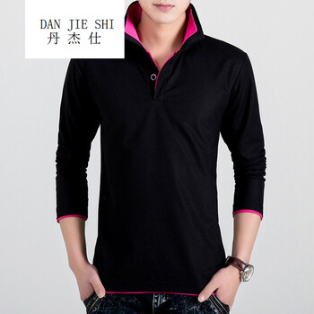 丹杰仕（DANG JIE SHI） 長袖 男士T恤 黑色玫紅 