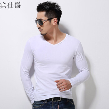 賓仕爵 長袖 男士T恤 白色k85068# XL，L，加大，XXL，XXXL，M